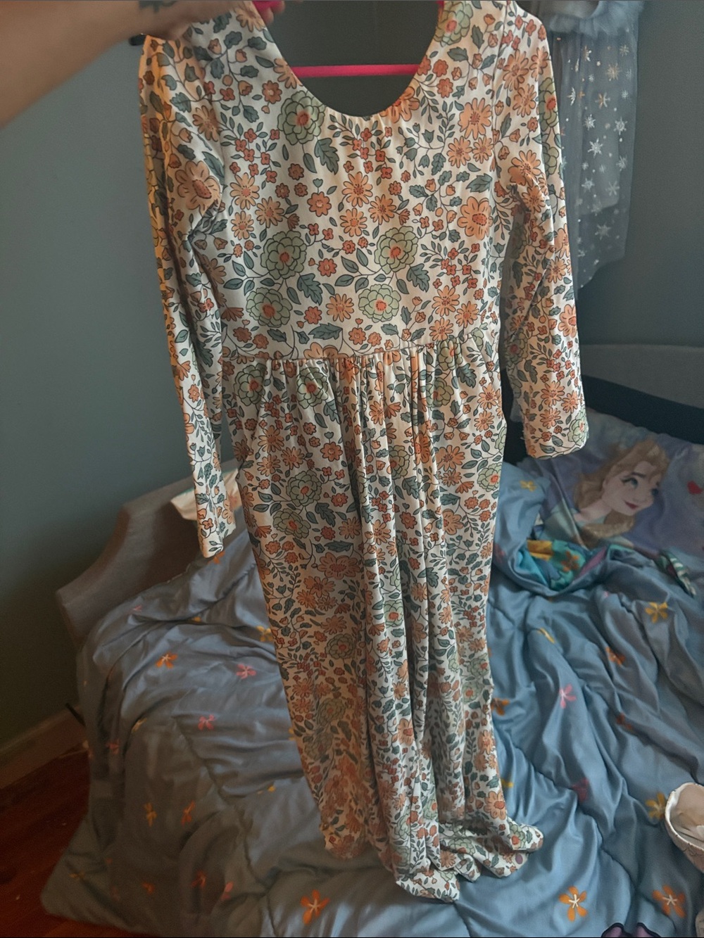 Girls' Floral Long Sleeve romper - Cream & Orange cheeky plum